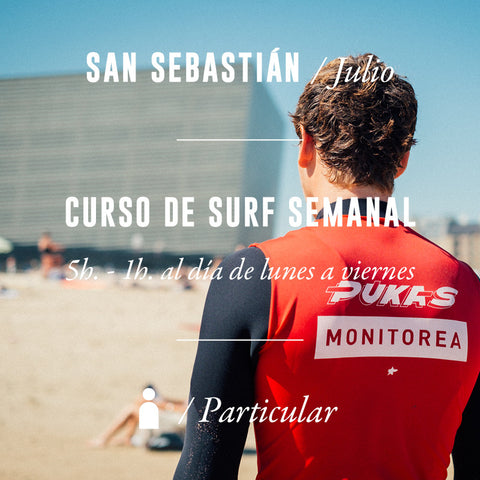 SAN SEBASTIÁN - Curso de Surf Semanal 5h - Particular - JULIO 2024