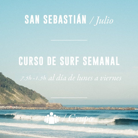 SAN SEBASTIÁN - Curso de Surf Semanal 7.5h en Grupo - JULIO 2023