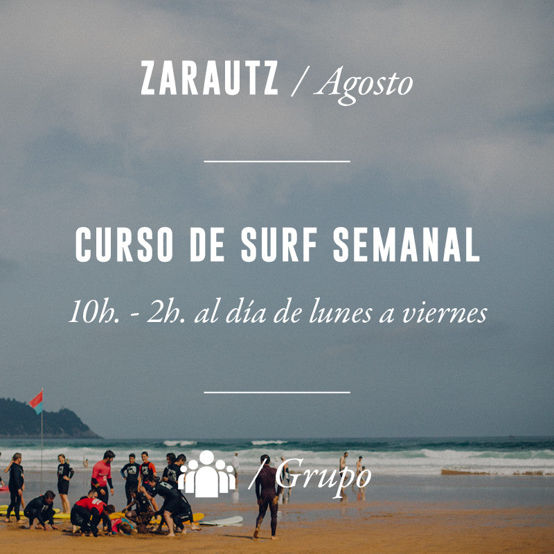 ZARAUTZ - Curso de Surf Semanal 10h en Grupo - AGOSTO 2023