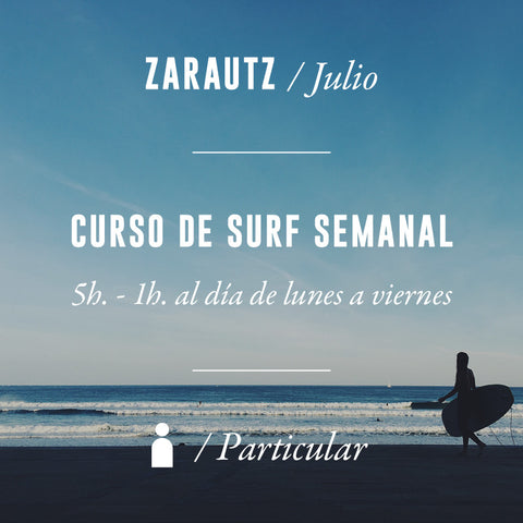ZARAUTZ - Clase de Surf Semanal 5h Particular - JULIO 2024