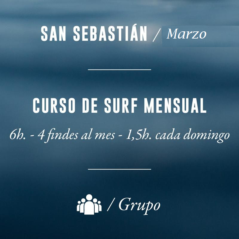 SAN SEBASTIÁN - Curso de Surf Mensual 6h (Domingos) - MARZO 2023