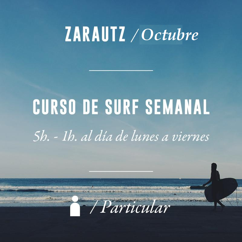 ZARAUTZ - Clase de Surf Semanal 5h Particular - OCTUBRE 2023